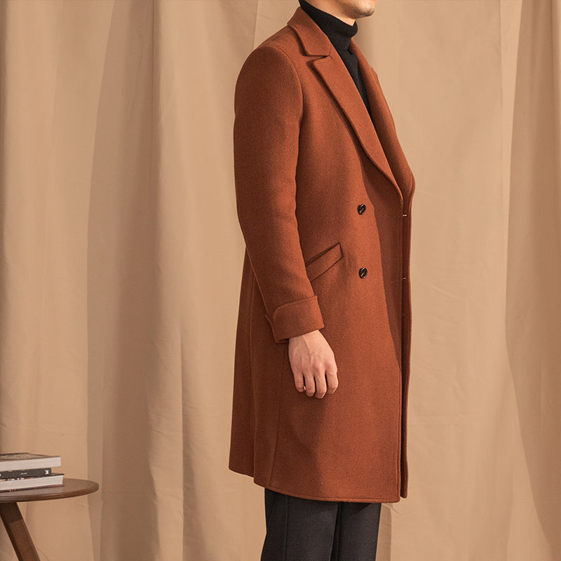 Caramel Double Breasted Wool Blend Overcoat