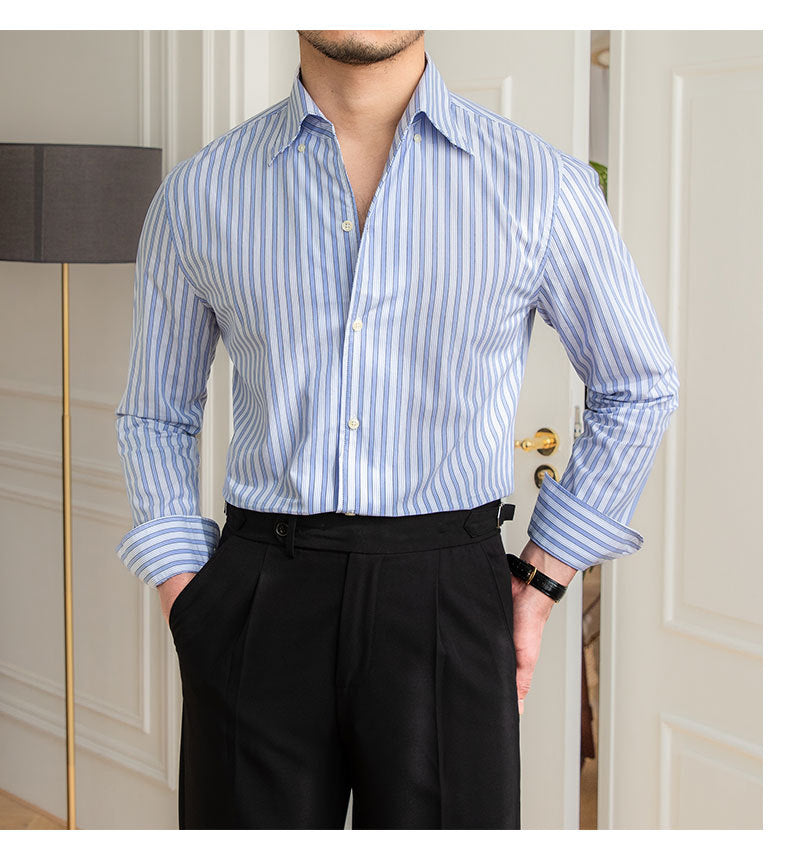 One-piece Collar Striped Cotton Breathable Shirt