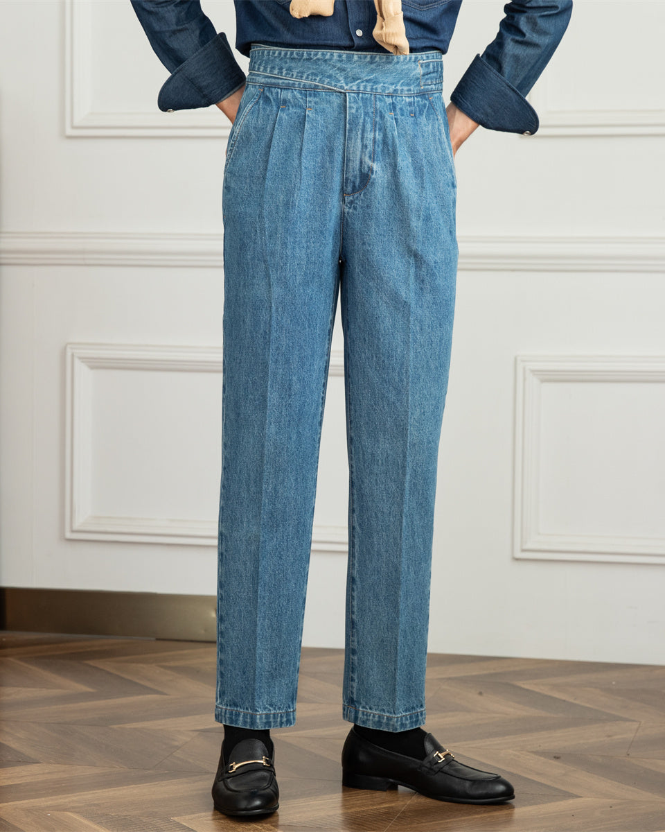 Denim High Waist Straight Gurkha Trousers