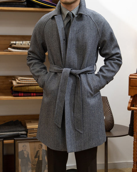 Slim Fit Herringbone Belted Wool-Blend Coat