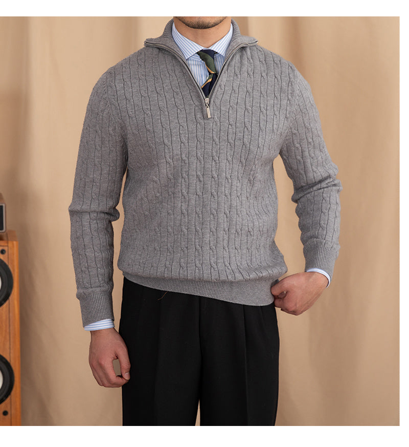 Quarter-Zip Cable Knitted Pullover