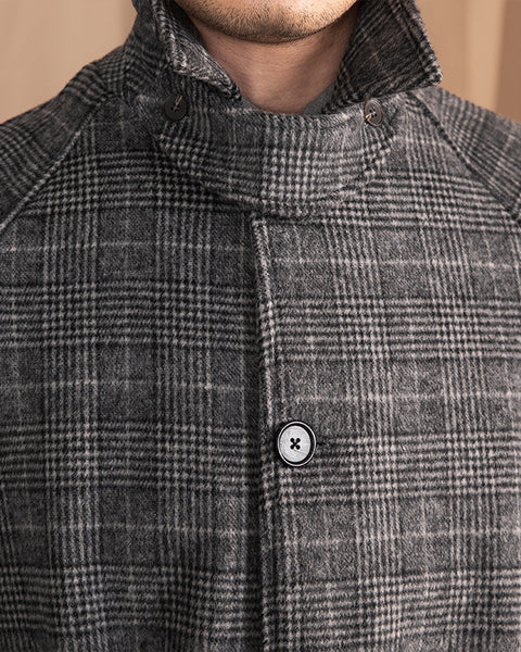 Checkered Wool Blend Belted Raglan Coat