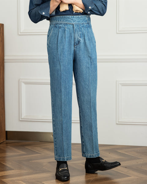 Denim High Waist Straight Gurkha Trousers