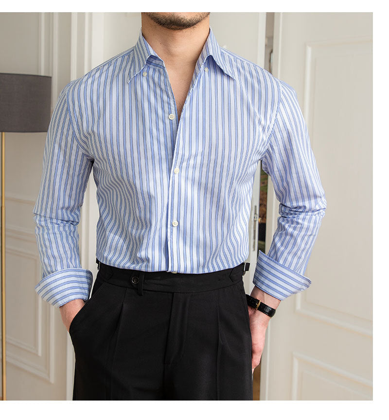 One-piece Collar Striped Cotton Breathable Shirt