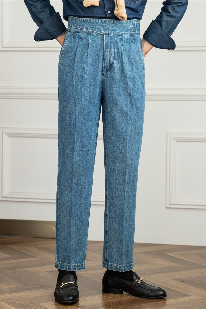 Denim High Waist Straight Gurkha Trousers