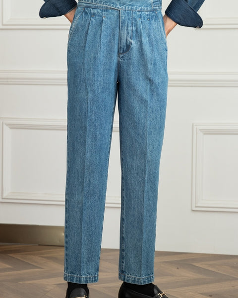 Denim High Waist Straight Gurkha Trousers