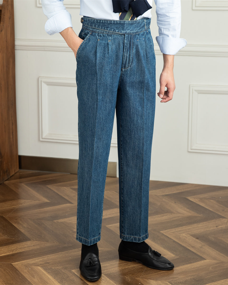 Denim High Waist Straight Gurkha Trousers