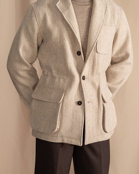 Wool Tweed Herringbone Safari Jacket