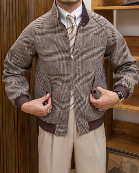 Prince Of Wales Wool Blend Bomber Jacket