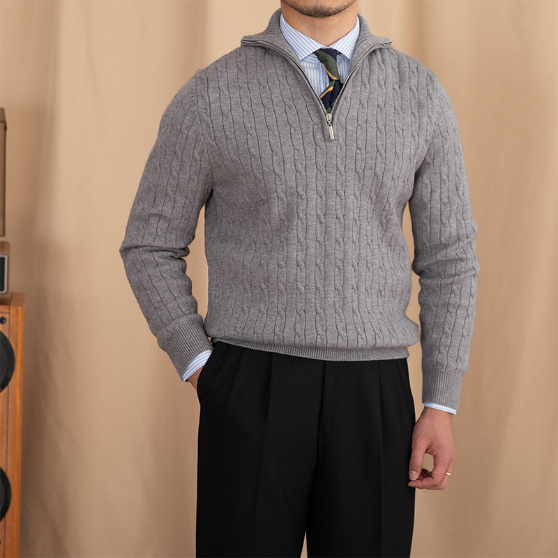 Quarter-Zip Cable Knitted Pullover