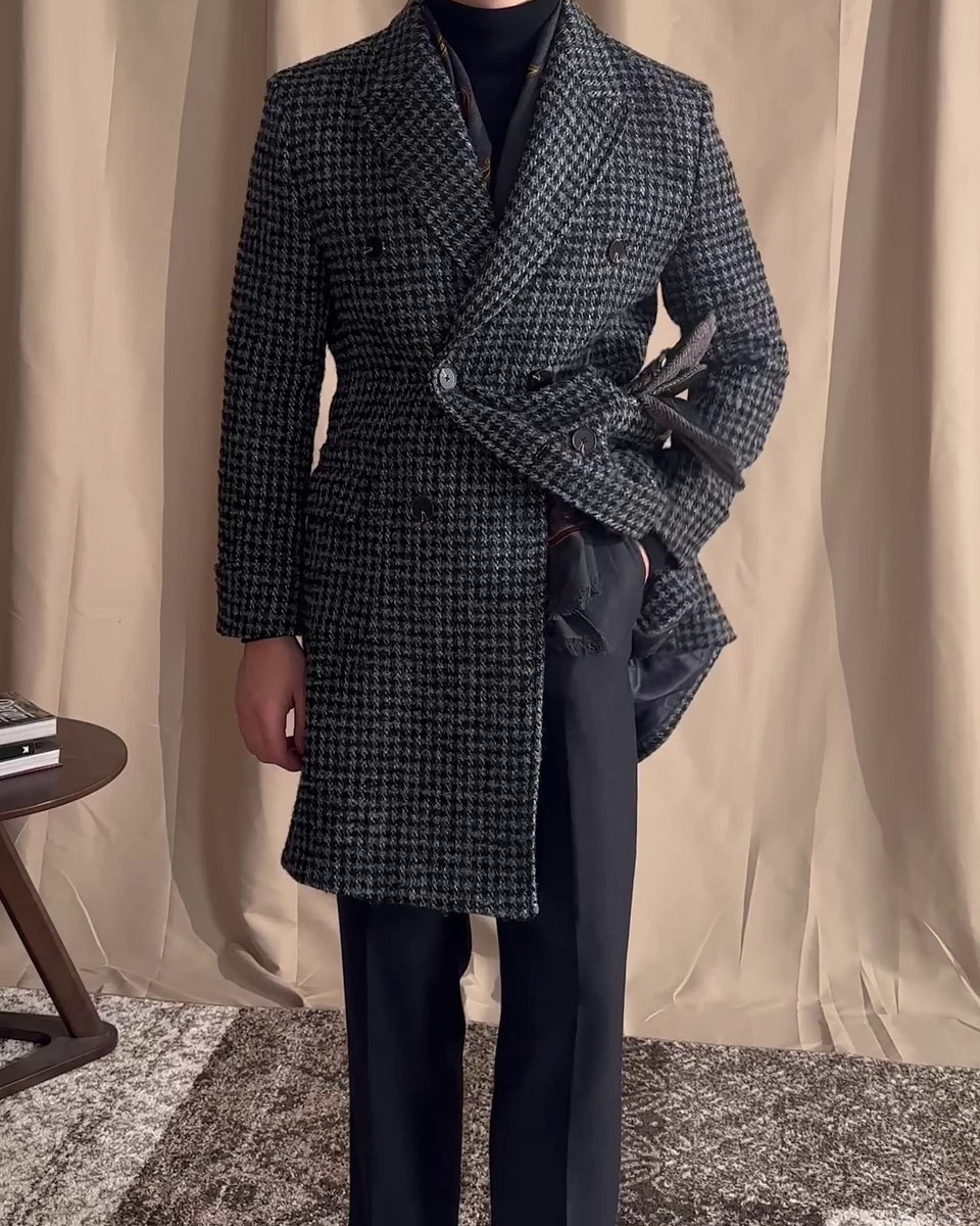 Wool Double Breasted Houndstooth Coat