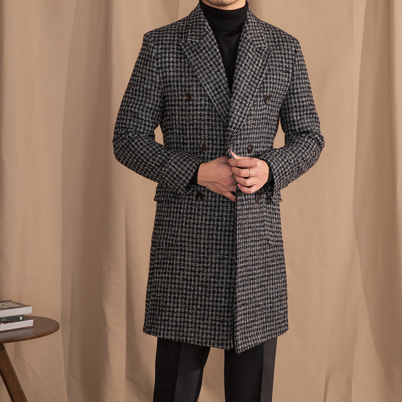 Wool Double Breasted Houndstooth Coat