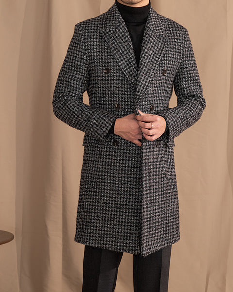 Wool Double Breasted Houndstooth Coat