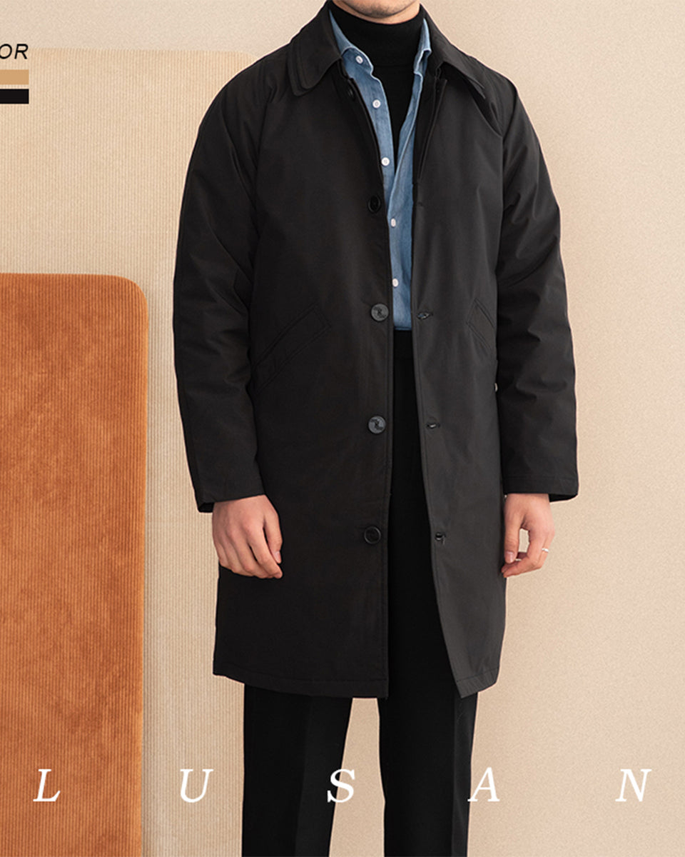 Double Layer Lapel Mid-length Down Trench Coat