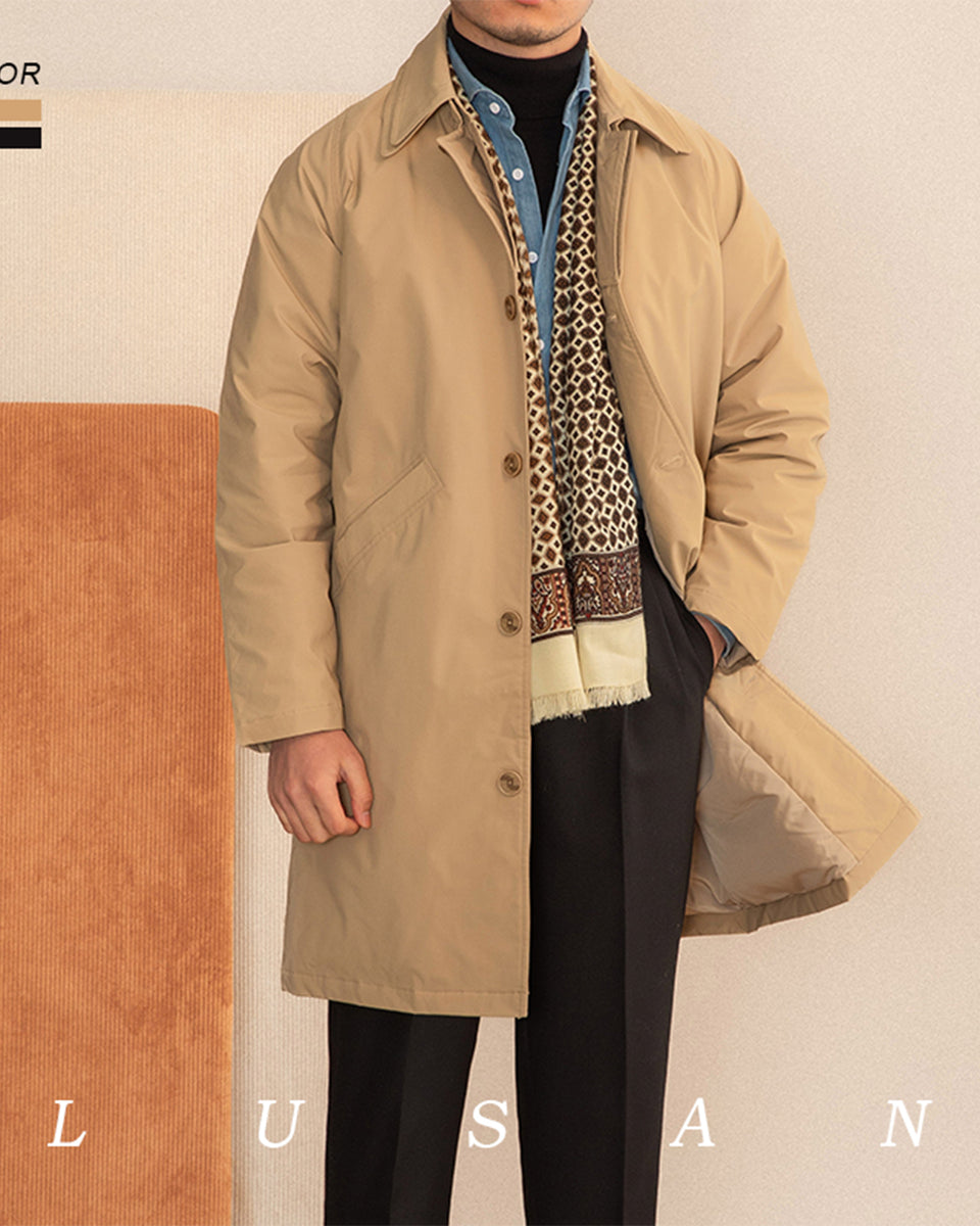 Double Layer Lapel Mid-length Down Trench Coat