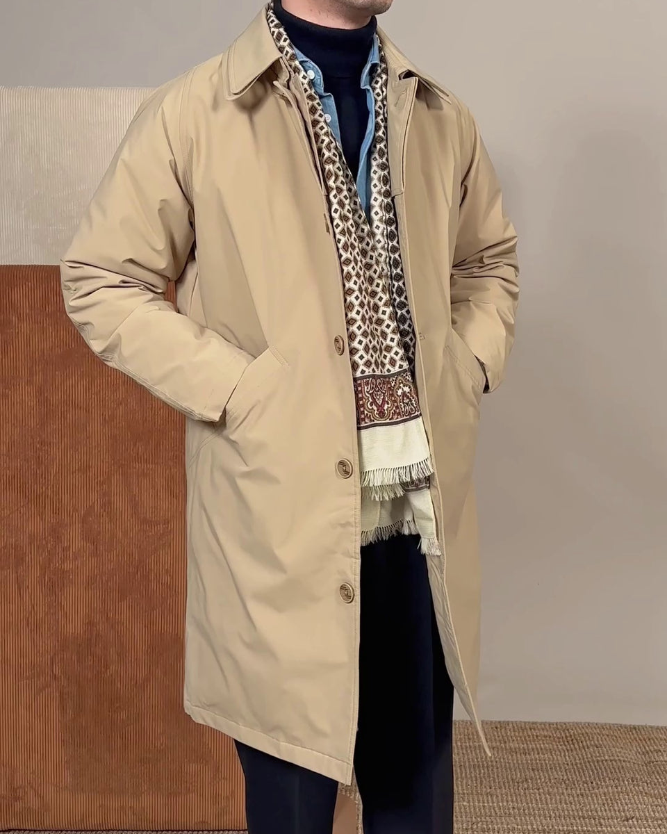 Double Layer Lapel Mid-length Down Trench Coat