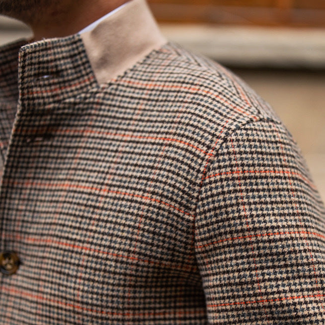 Brown Prince Of Wales Tweed Bomber Jacket