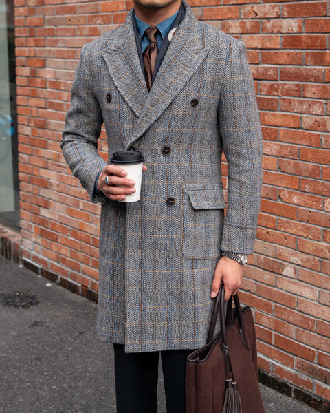 Prince Of Wales Houndstooth Double Breasted Coat