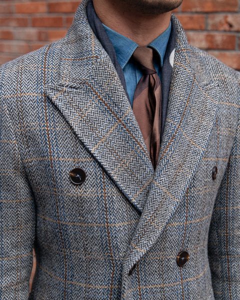 Prince Of Wales Houndstooth Double Breasted Coat