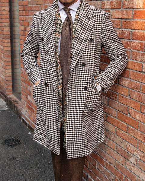 Double Breasted Houndstooth Woolen Coat