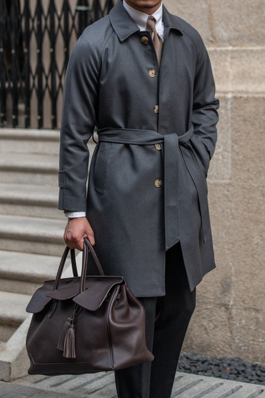 Single Breasted Wool Blend Belted Trench Coat