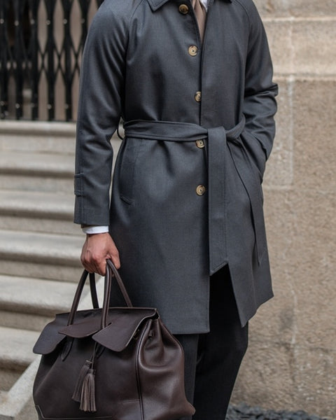 Single Breasted Wool Blend Belted Trench Coat