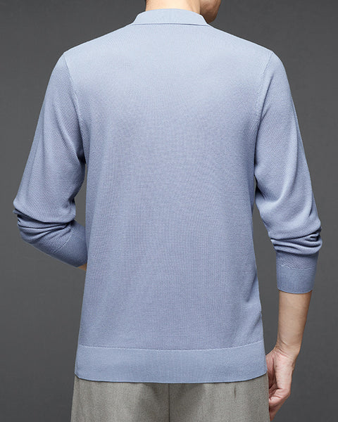 Men's Long Sleeve Mulberry Silk T-shirt Solid Color Bottoming Shirt