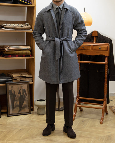 Slim Fit Herringbone Belted Wool-Blend Coat