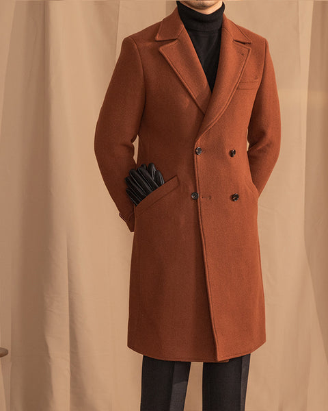 Caramel Double Breasted Wool Blend Overcoat