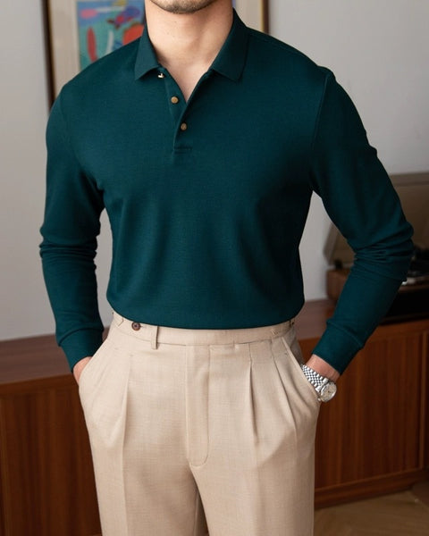 Slim-fit Long-sleeved Polo Shirt