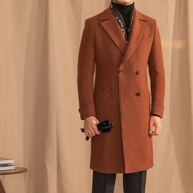 Caramel Double Breasted Wool Blend Overcoat