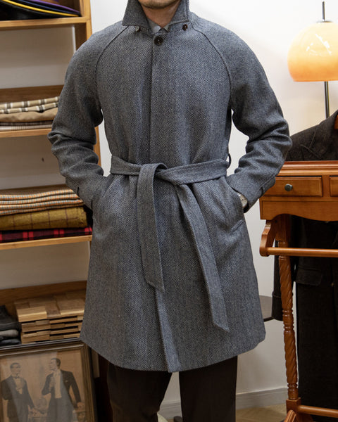 Slim Fit Herringbone Belted Wool-Blend Coat