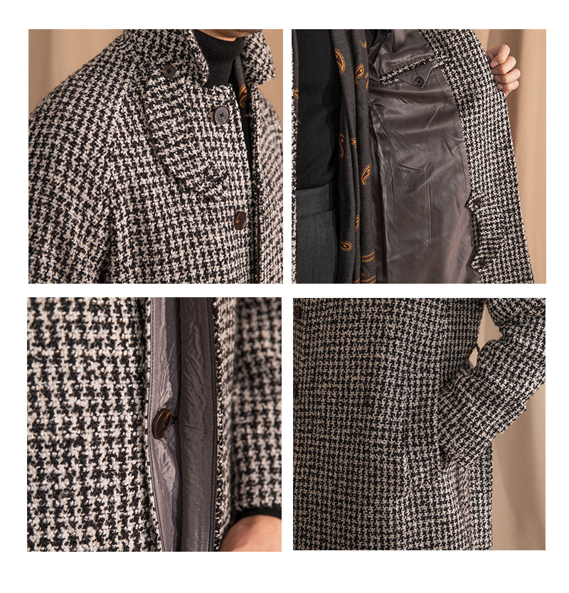 Balmacaan Wool Blend Houndstooth Belted Coat