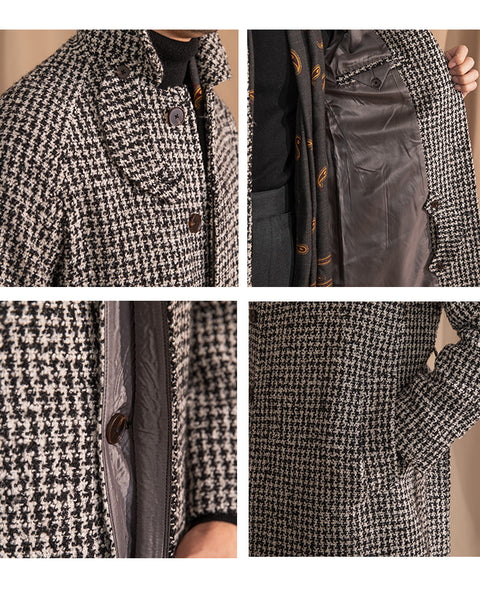 Balmacaan Wool Blend Houndstooth Belted Coat