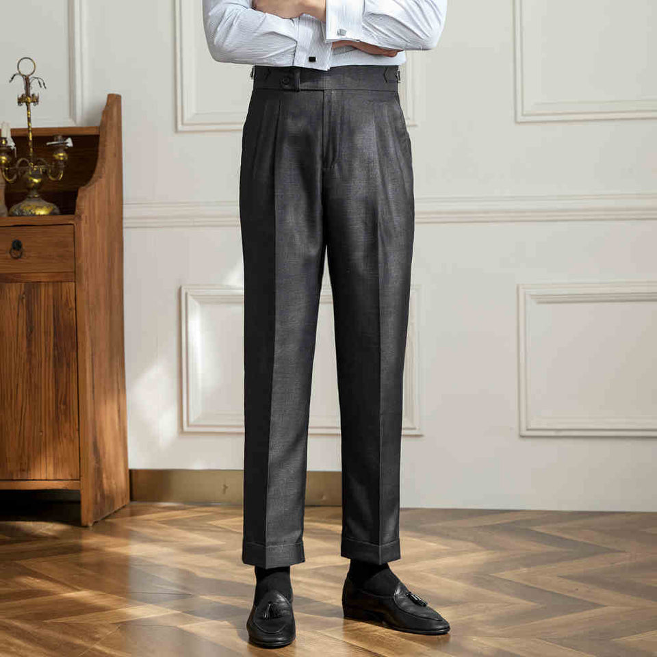 Double Pleated Straight Fit Trousers