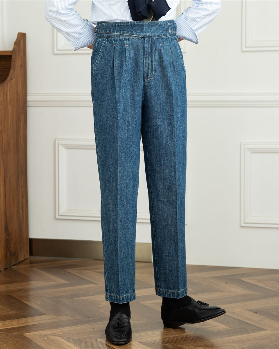 Denim High Waist Straight Gurkha Trousers