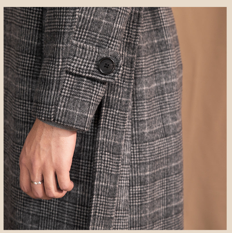 Checkered Wool Blend Belted Raglan Coat