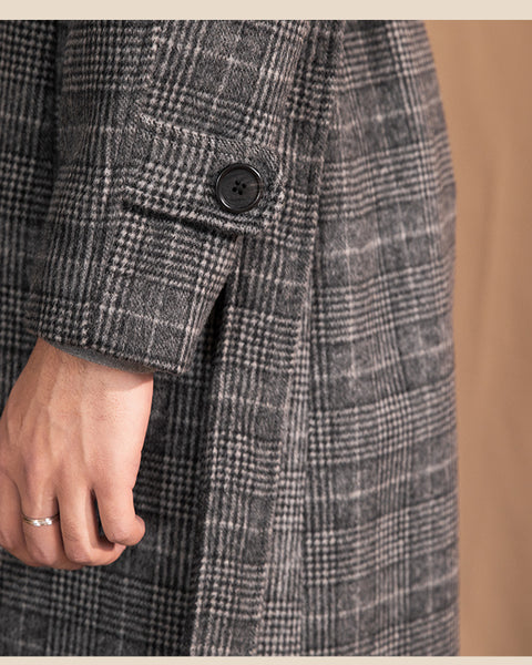 Checkered Wool Blend Belted Raglan Coat