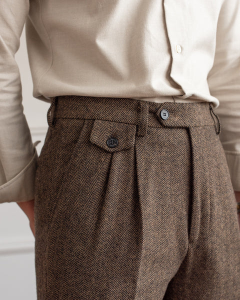 Herringbone Woolblend Pleated Trousers