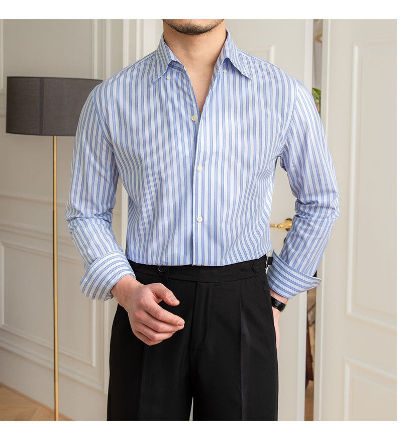 One-piece Collar Striped Cotton Breathable Shirt