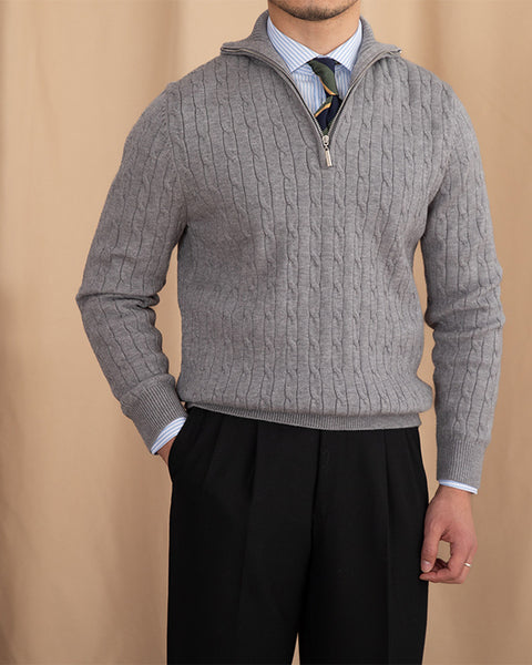 Quarter-Zip Cable Knitted Pullover