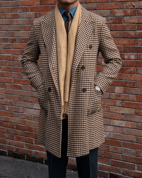 Double Breasted Houndstooth Woolen Coat