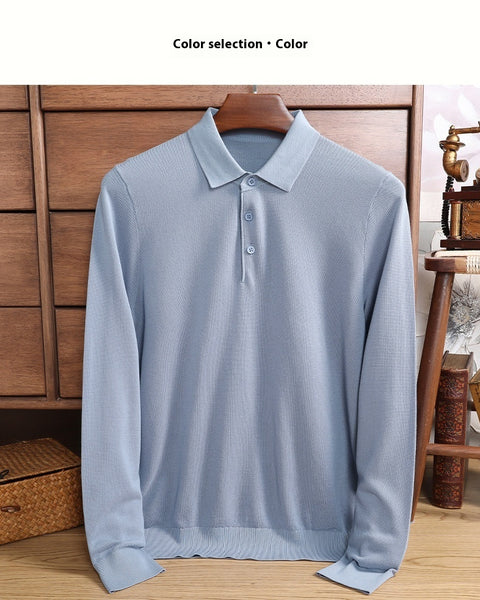 Men's Long Sleeve Mulberry Silk T-shirt Solid Color Bottoming Shirt