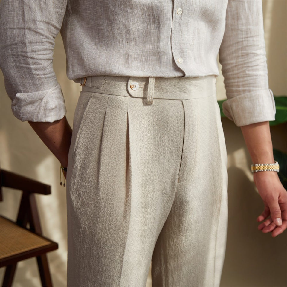 Seersucker Side Adjustable Trousers