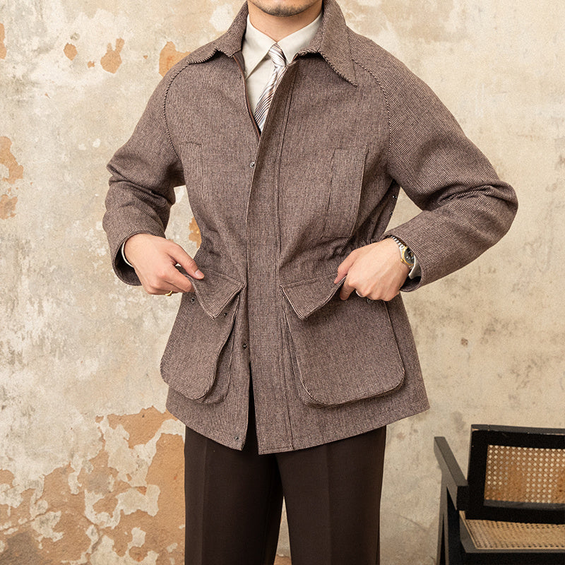 Wool Blend Houndstooth Car Coat