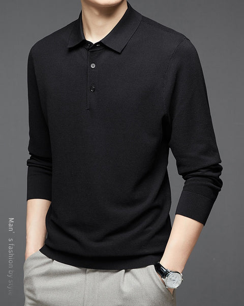 Men's Long Sleeve Mulberry Silk T-shirt Solid Color Bottoming Shirt