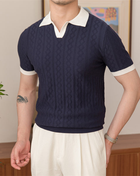 Knitted Jacquard Lapel Polo