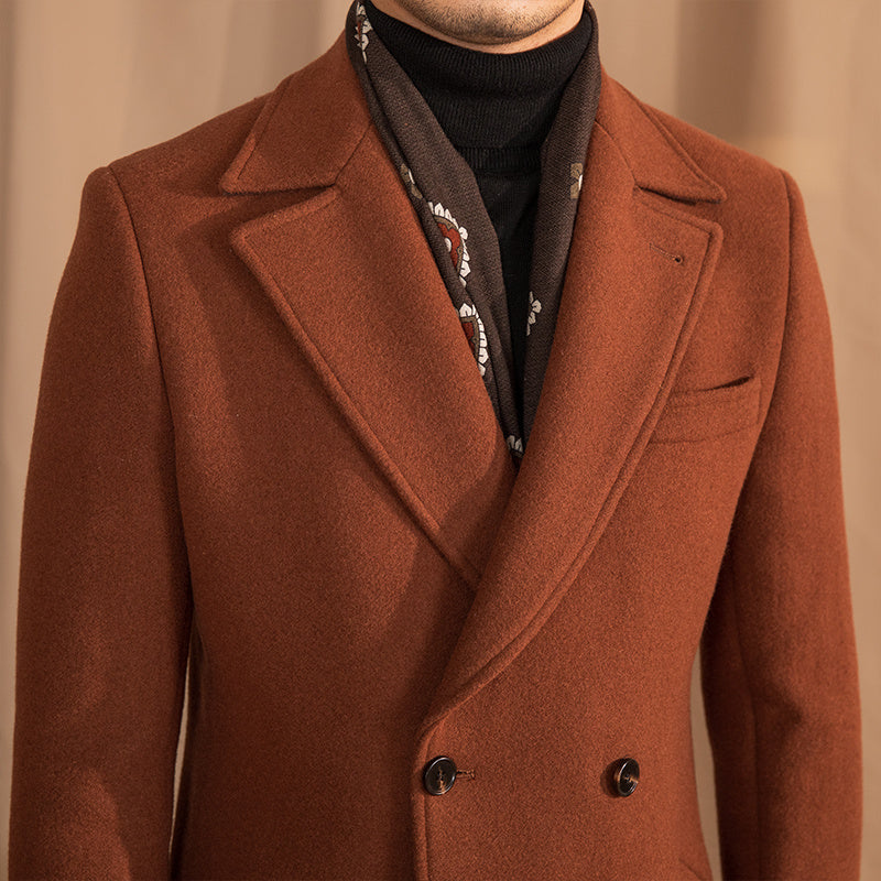 Caramel Double Breasted Wool Blend Overcoat