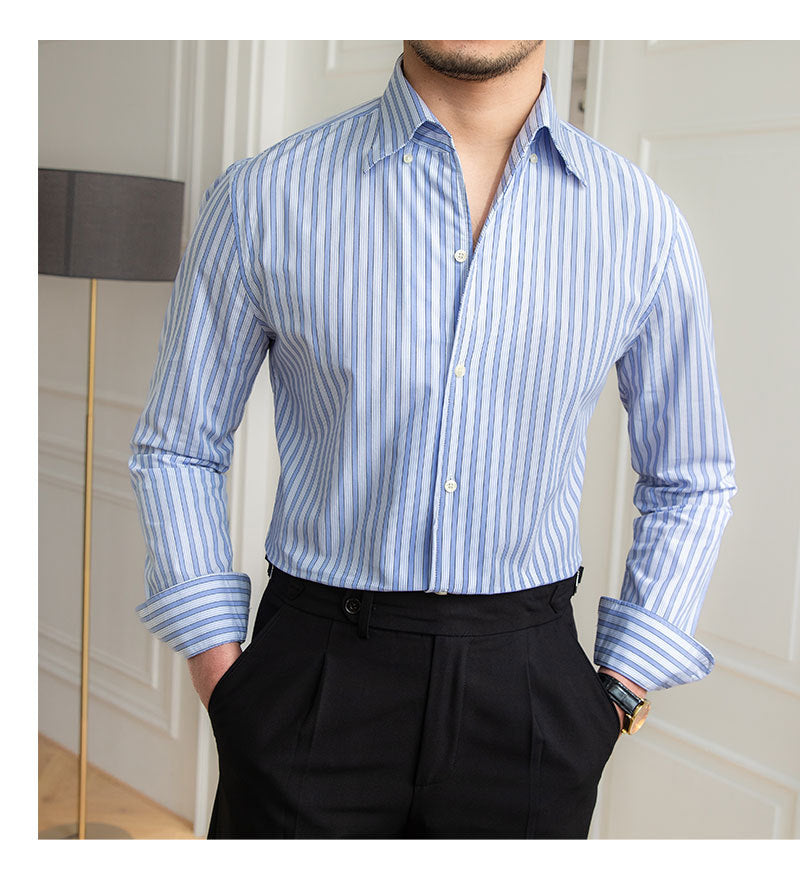 One-piece Collar Striped Cotton Breathable Shirt