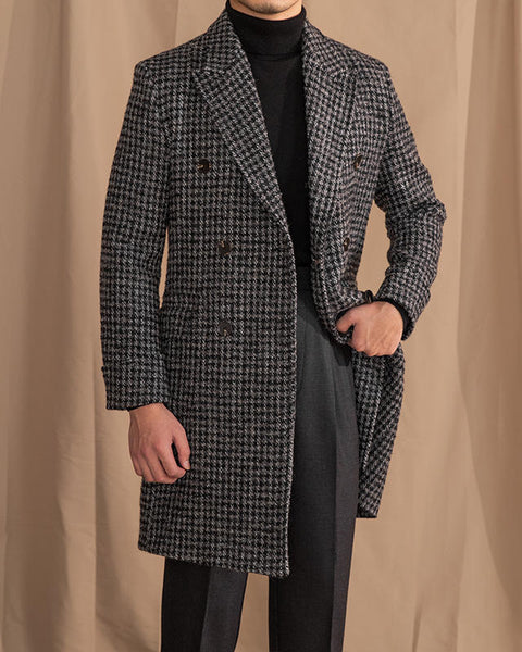 Wool Double Breasted Houndstooth Coat